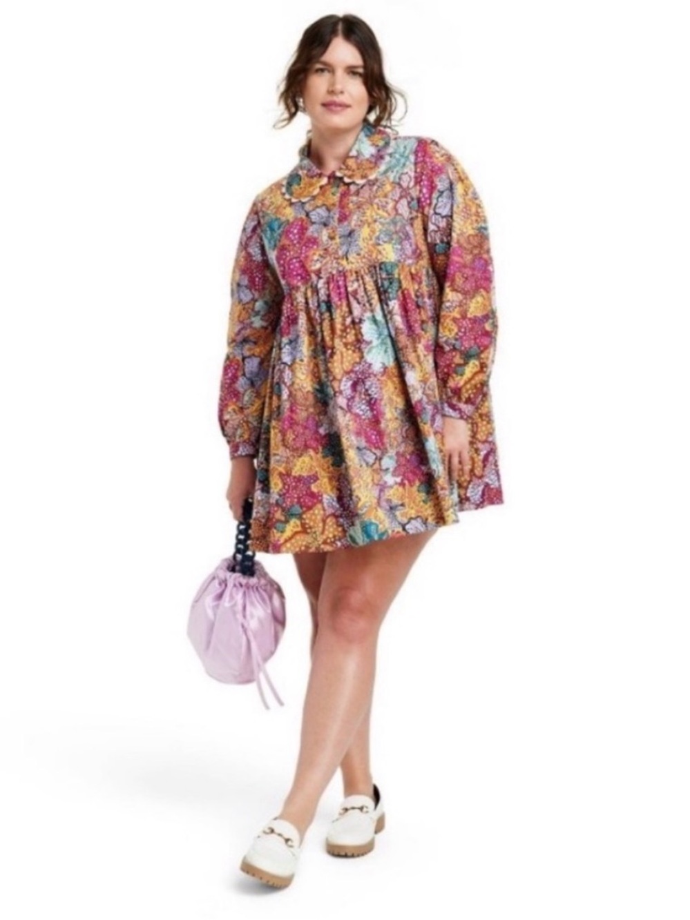 Kika Vargas x Target Anemone Floral Mini Babydoll Dress XL Cotton Scallop Collar
